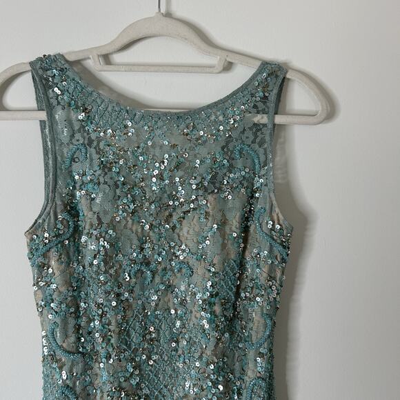 Aidan Mattox Dress Womens 2 All Over Sequin Beaded Blue Holiday Formal Event - Picture 2 of 9